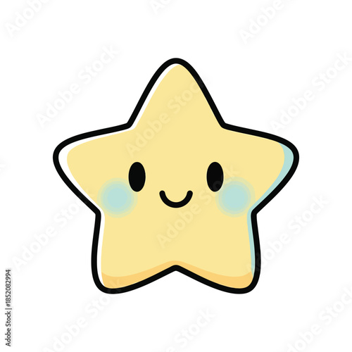 A smiling star character with rosy cheeks looks happy on a white background.