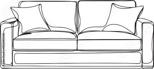  A clean, outline illustration of a modern sofa with two seat cushions and two back cushions, characteristic of popular furniture designs.