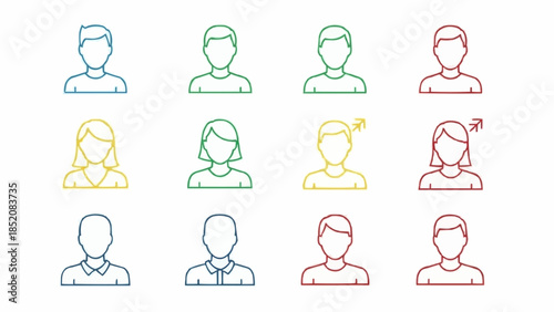 Collection of diverse user profile icons representing different genders and styles.