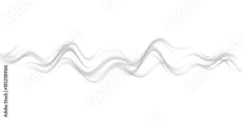An abstract visualization of a gray smoky wave flowing horizontally across a white space