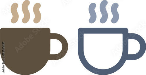 Two simple steaming cups of coffee or tea