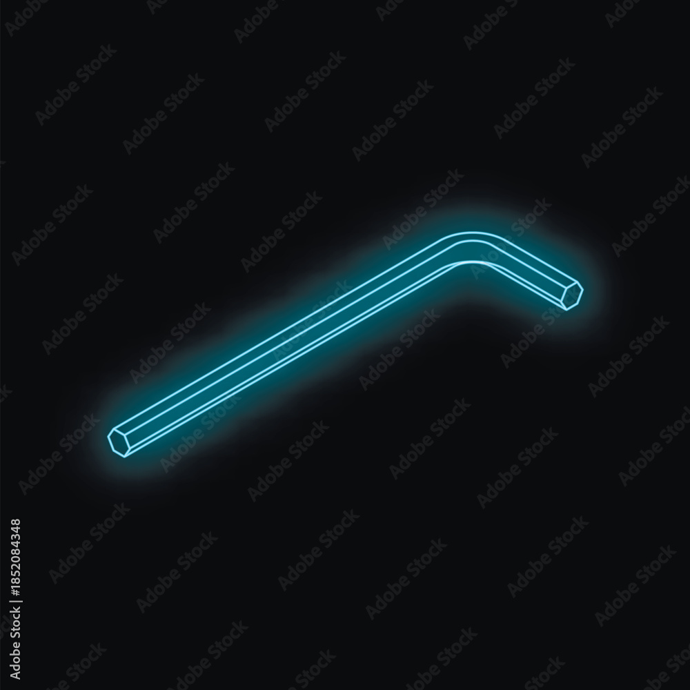 Obraz premium Neon blue allen key glowing on a dark background, representing tools, repair, and diy projects