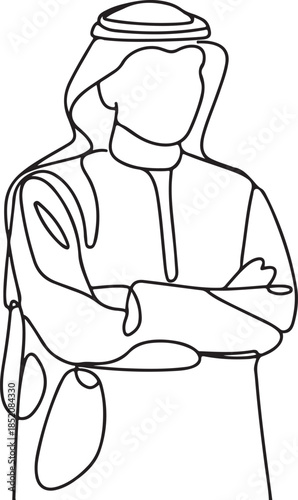  An icon representing a professional Middle Eastern man standing confidently with folded arms, often used in business or office-related vector illustrations.