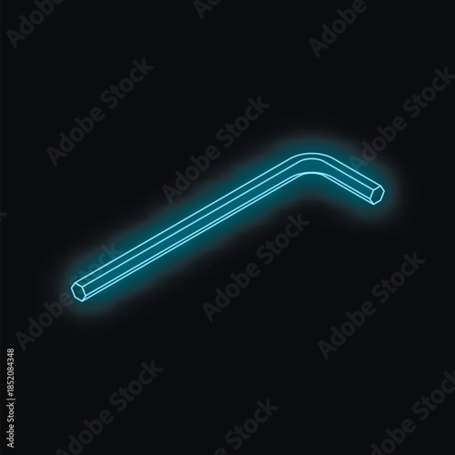 Neon blue allen key glowing on a dark background, representing tools, repair, and diy projects
