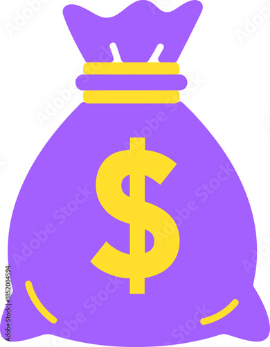 Vibrant purple money bag icon with a prominent dollar sign, a modern graphic for finance and savings