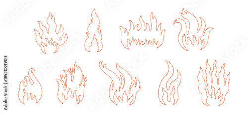 Fire Flame Chalk Line Icon. Doodle Hot Logo. Grunge Vector Illustration