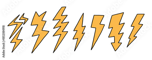 Bolt Lightning Thunder Flash Electric Set. Thunderbolt Lightening Icon Collection. Light Energy Logo. Vector Illustration