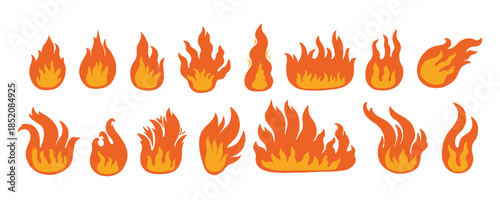 Fire Flame Icon. Doodle Hot Steam Smoke Logo. Vector Illustration