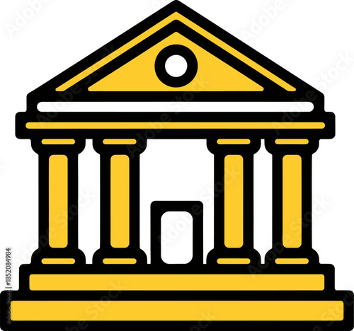 Modern Vector Illustration of a Classical Building Icon with Pillars, Representing Finance, Law, or Education