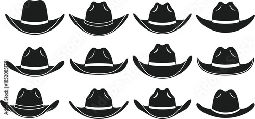Cowboy hat collection, western fashion accessory, vintage ranch style, rodeo culture, country lifestyle, traditional headwear, Texas style, rustic design illustration
