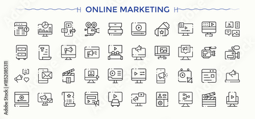 Online Marketing icon. Thin icons set. Advertising icon pack. Contains such icons as business, marketing, advertising, digital marketing, market, communication, mobile and more.