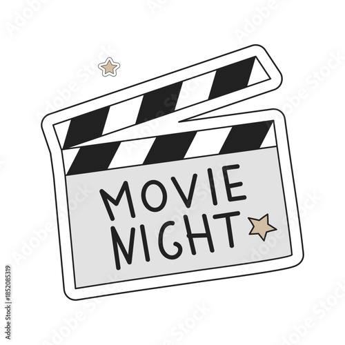 Movie stickers with movie clapper board for film festival or movie night.