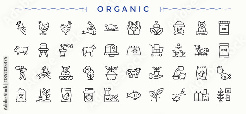 Organic icon set. Contains related to vegan, farming, healthy, gardening, eco-friendly, nature and more. Gardening icon set. Isolated icons. Editable stroke. Pixel Perfect.
