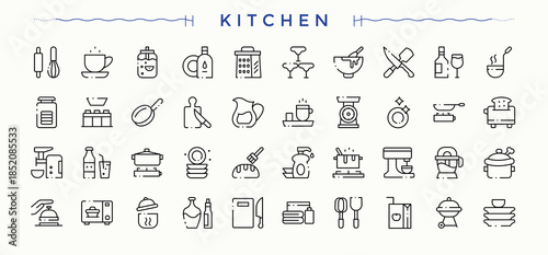 Set of Kitchen Accessory line icon. Kitchen modern vector illustration. Sign and Symbol. Cooking icon set. Editable vector.