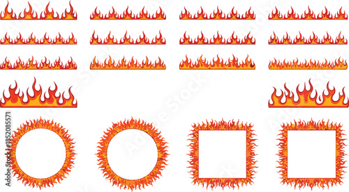 Fire Flames Borders And Burning Frames Collection With Horizontal Blaze And Shape Elements Isolated On White Background Flat Vector Illustration