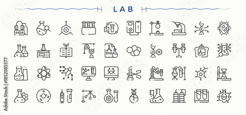 Lab vector line icon set. Bio linear icon collection. Containing laboratory, scientific, science, technology, experiment, chemistry and more. Vector collections.