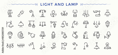 Light And Lamp linear icon set. Light line icon set. Contains such icons as electricity, lamp, idea, illumination, spotlight and more.