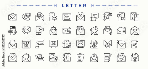 Letter icon set. Page line icons with editable stroke. Modern linear icons. Page line icon set. Pixel perfect. Editable stroke.