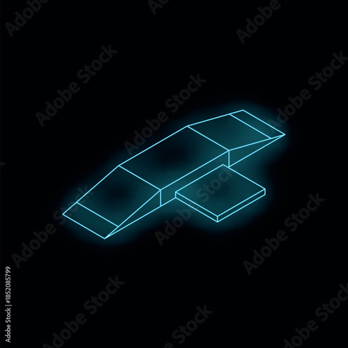 Glowing neon blue loading ramp on dark background representing logistics, shipping, and delivery of goods