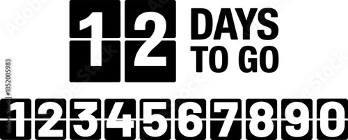 12 Days To Go Countdown Numbers Black and White