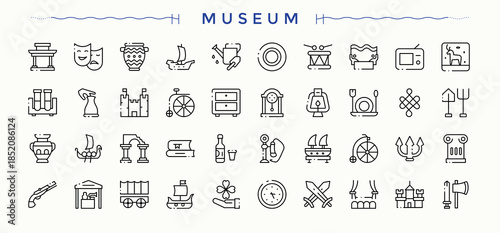 Museum related icon set. Contains related to antique, art, exhibition, historical, history, culture. Ancient icon set. Sign and Symbol. Editable vector.