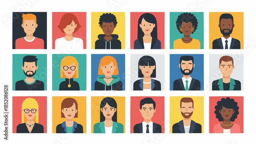 Diverse group of people avatars in a grid layout.