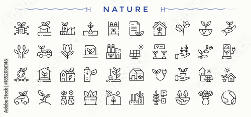 Nature icon set. Outline icons in linear style. Leaf modern icon set. Contains such symbols as leaves, plant, natural, ecology and more.