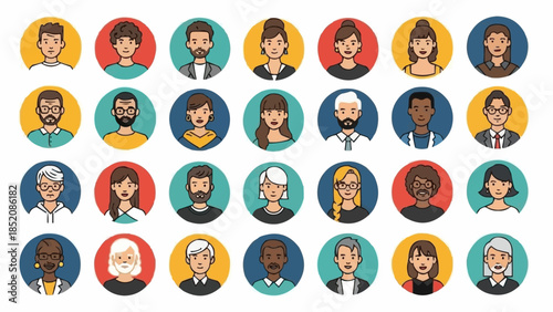 Diverse Group of People Avatars Representing Various Individuals.