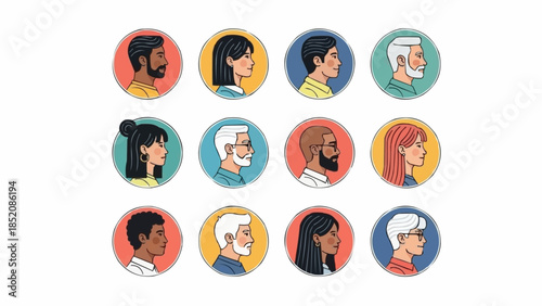 Diverse group of people portraits in circular frames.