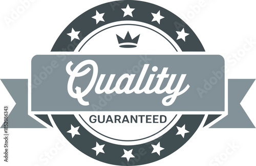 Premium Quality Guaranteed Badge with Ribbon Banner and Crown Icon