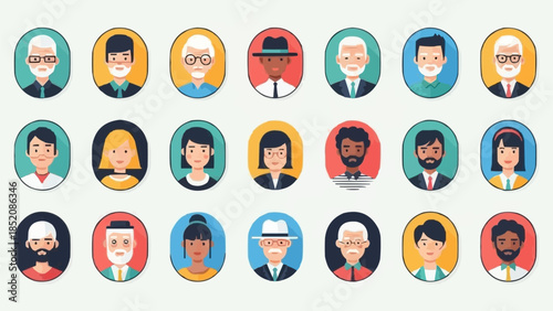 Diverse Collection of People Avatars Representing Various Ages and Genders.