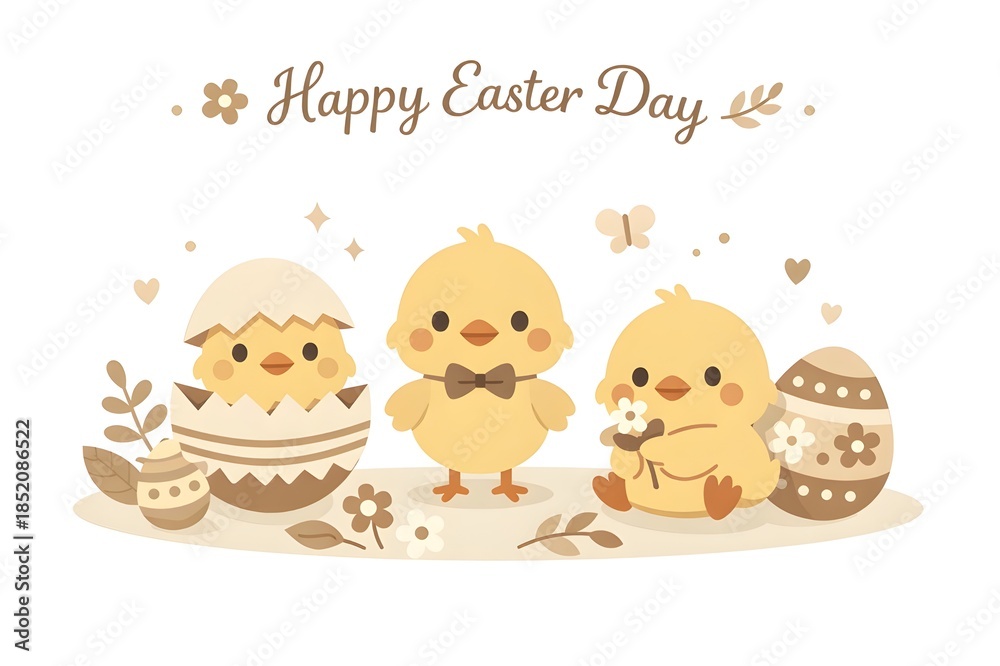Fototapeta premium Minimalist Easter Baby Chicks Vector Illustration, Elegant on White Background