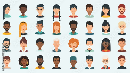 Diverse Group of People Avatars Representing Various Ethnicities and Genders.