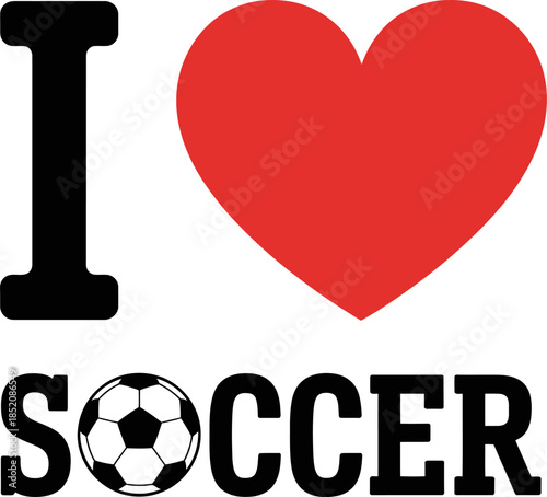 I Love Soccer Typography Design with Red Heart and Football Ball Icon