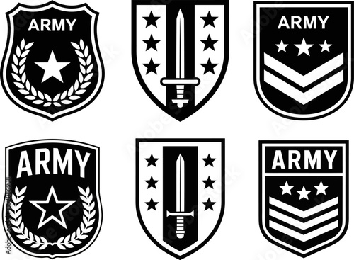Army Military Badge Collection with Stars Sword and Laurel Wreath Emblems