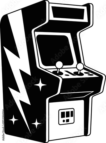 Retro Arcade Machine Cabinet Icon with Lightning Bolt and Joystick