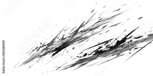 Dynamic black ink splatters and aggressive brush strokes creating an abstract grunge texture