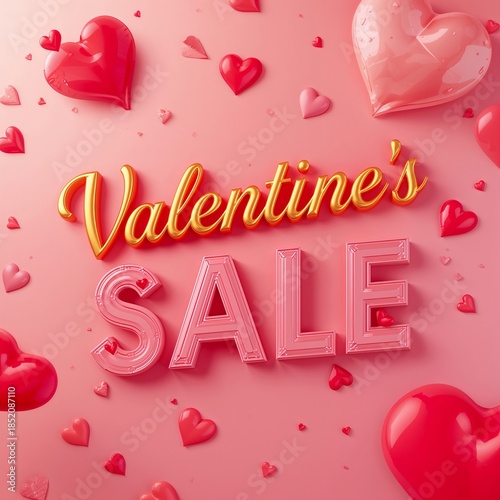 Valentine Sale With Pink Hearts and Festive Decorations for the Romantic Holi...