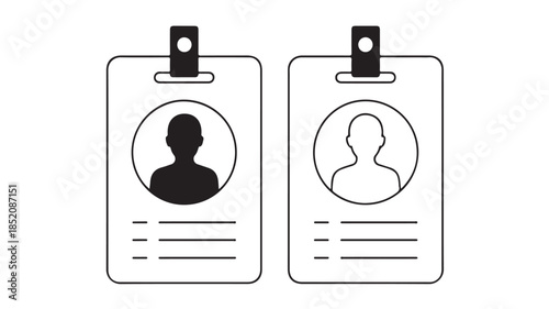 ID Badges with Silhouette Profiles in Simple Line Art Style on White Background for Corporate Security