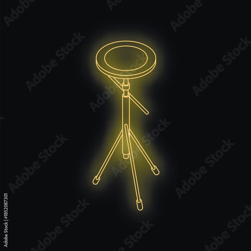 Adjustable round stool with tripod base glowing on dark background