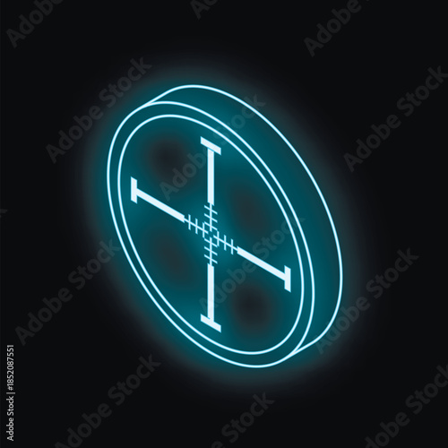 Neon blue crosshair glowing on a dark background, representing focus, precision, and accuracy in a technological or futuristic context
