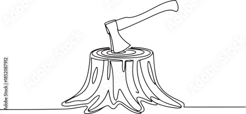 A classic representation of the forestry industry, lumberjacking, or manual labor involving the felling of trees and processing of wood for firewood.