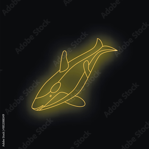 Neon orca whale glowing on black background, representing wildlife, marine biology, and ocean conservation