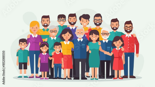 Diverse Group of Cartoon People Standing.