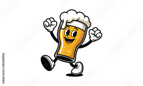 Animated beer glass character jumping with joy cartoon