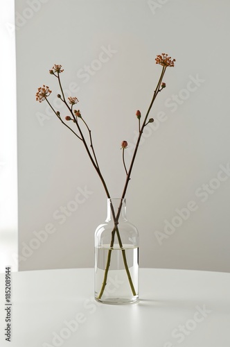 Dried Flowers in Glass Vase by Window With Light and Shadow in Room
