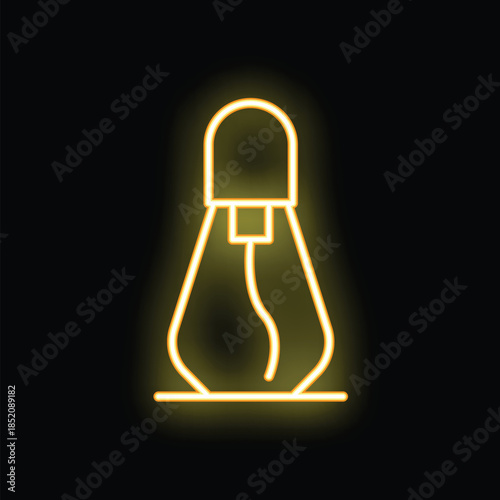 Glowing neon line perfume bottle icon isolated on black background. Vector illustration