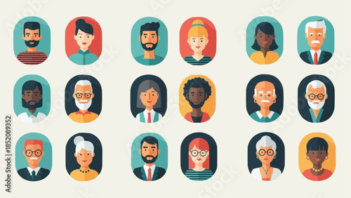 Diverse Group of People Avatars Representing Different Ages and Ethnicities.