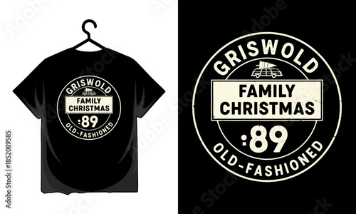 Vintage Griswold Family Christmas Logo Patch Badges on Black Background with Antlers and Text