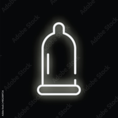 White neon sign illustrating a condom, promoting safe sex and contraception